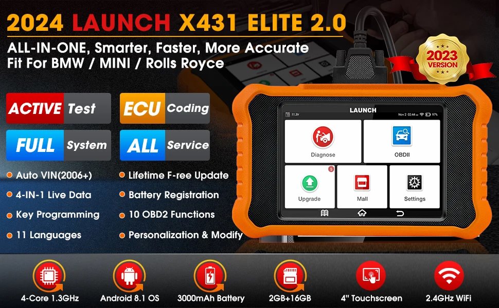 For Renault For Hyundai Kia For Citroen LAUNCH X431 Elite 2.0 OBD2 Scanner,Bi-Directional Scan Tool, All Services, ECU Coding