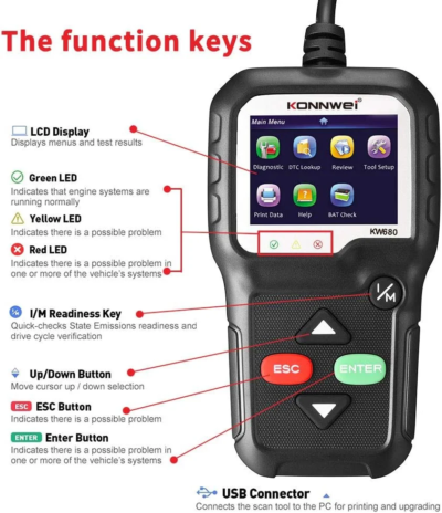2025 KONNWEI KW680 OBD2 Diagnostic Tool Car Code Reader Check Engine Light Scan Tool OBD II Scanner for Cars After 1996 - Image 3