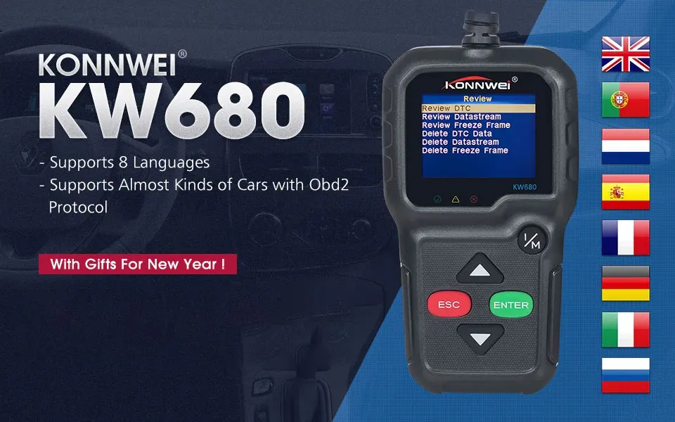 2025 KONNWEI KW680 OBD2 Diagnostic Tool Car Code Reader Check Engine Light Scan Tool OBD II Scanner for Cars After 1996