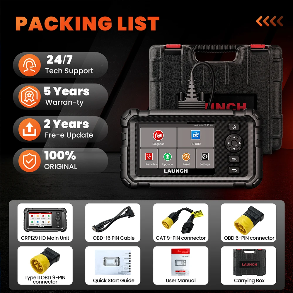 LAUNCH CRP129HD Trucks Diagnostic Tools DPF Regen Full System Diesel Diagnostic Tool Speed Limit Adjust 7+ Reset Service Scanner LAUNCH CRP129HD Trucks Diagnostic Tools DPF Regen Full System Diesel Diagnostic Tool Speed Limit Adjust 7+ Reset Service Scanner