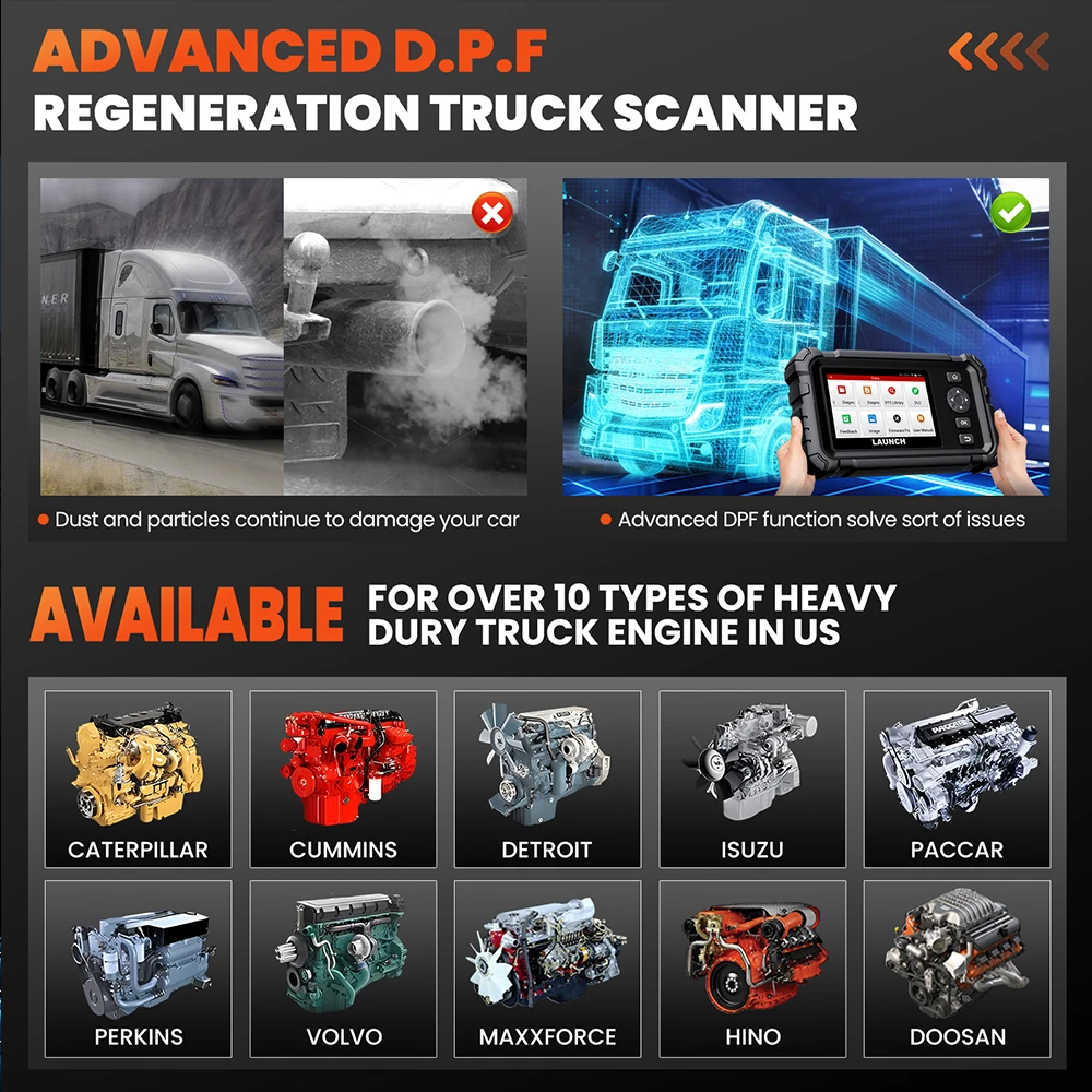 LAUNCH CRP129HD Trucks Diagnostic Tools DPF Regen Full System Diesel Diagnostic Tool Speed Limit Adjust 7+ Reset Service Scanner LAUNCH CRP129HD Trucks Diagnostic Tools DPF Regen Full System Diesel Diagnostic Tool Speed Limit Adjust 7+ Reset Service Scanner