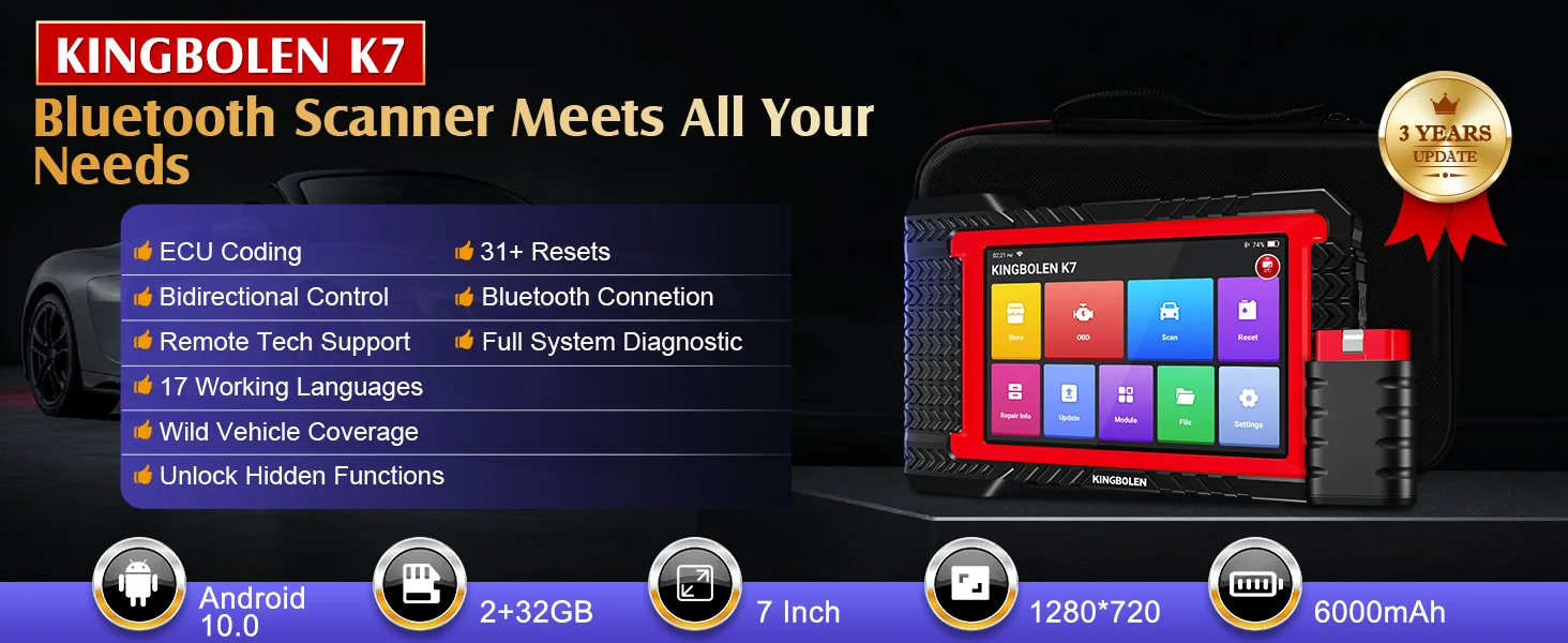 KINGBOLEN K7 Full System Diagnostic Tool Auto OBD2 Scanner 28 Resets ECU Coding Active Test 3 Years Free pk Thinkscan Max 2 KINGBOLEN K7 Full System Diagnostic Tool Auto OBD2 Scanner 28 Resets ECU Coding Active Test 3 Years Free pk Thinkscan Max 2