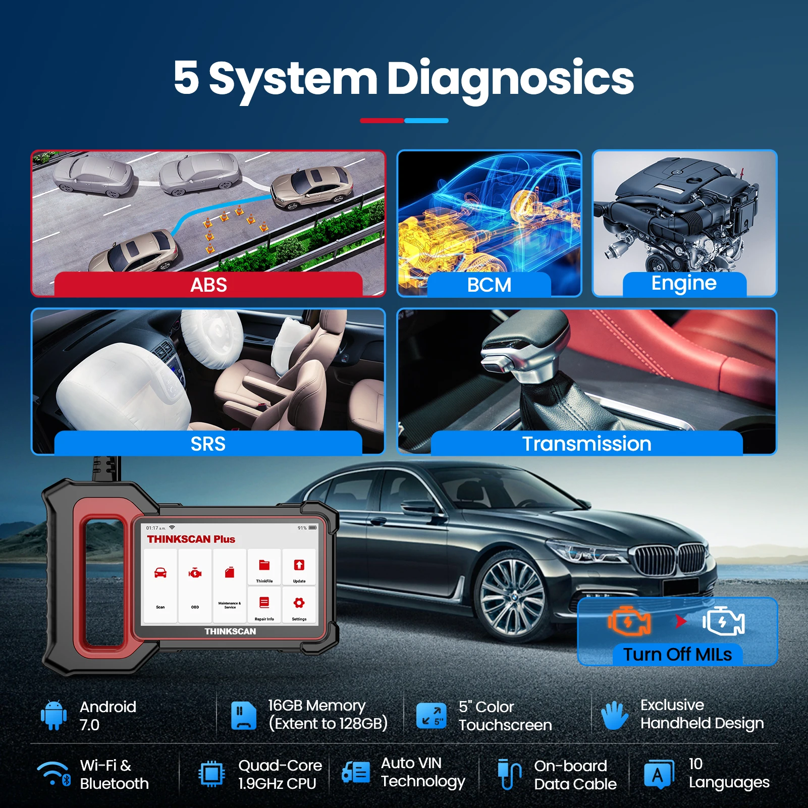 Thinkscan Plus S4 OBD2 Scanner ABS/SRS/ECM/TCM/BCM System with 3 Resets OBDII Automotive Scanner Bluetooth Diagnostic Tools Thinkscan Plus S4 OBD2 Scanner ABS/SRS/ECM/TCM/BCM System with 3 Resets OBDII Automotive Scanner Bluetooth Diagnostic Tools