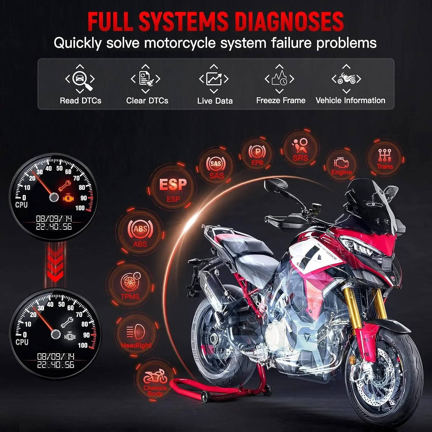 ANCEL MT510 Motorcycle Scanner All System for BMW / DUCATI / Harley Oil Light Reset ECU TPS 30+Functions OBD2 Diagnostic Tool