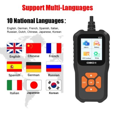 V318 Auto Diagnostic Tool Scanner Automobile Battery Tester OBD2 Automobile Clear Fault Detects Support Multiple Languages - Image 3
