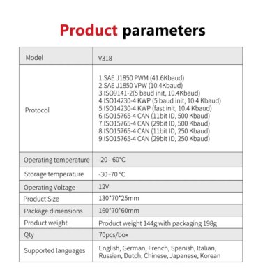 V318 Auto Diagnostic Tool Scanner Automobile Battery Tester OBD2 Automobile Clear Fault Detects Support Multiple Languages - Image 6