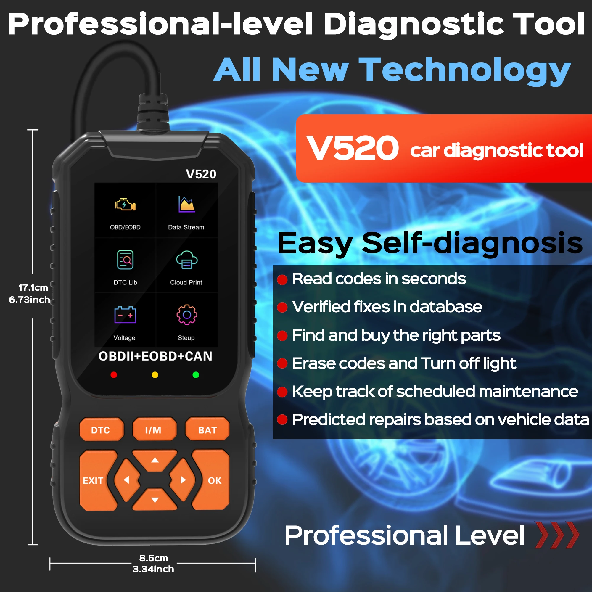 OBD2 Car Scanner Diagnostic Scan Tool,Professional Mechanic Vehicle Fault Code Reader,Auto Read Fault Code Check Engine Light Fo