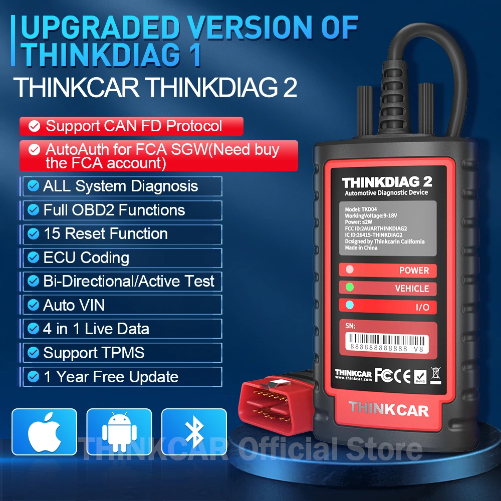 ThinkDiag 2 ALL software 1 Year Free Update Auto Diagnostic tool support CAN FD ECU Coding Active Test 16 reset OBD2 Scanner ThinkDiag 2 ALL software 1 Year Free Update Auto Diagnostic tool support CAN FD ECU Coding Active Test 16 reset OBD2 Scanner