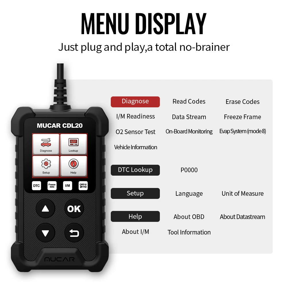 MUCAR CDL20 OBD2 Car Diagnostic Tools Free OBD 2 Code Reader Clear Engine Light Smog Test Auto Scanner MUCAR CDL20 OBD2 Car Diagnostic Tools Free OBD 2 Code Reader Clear Engine Light Smog Test Auto Scanner