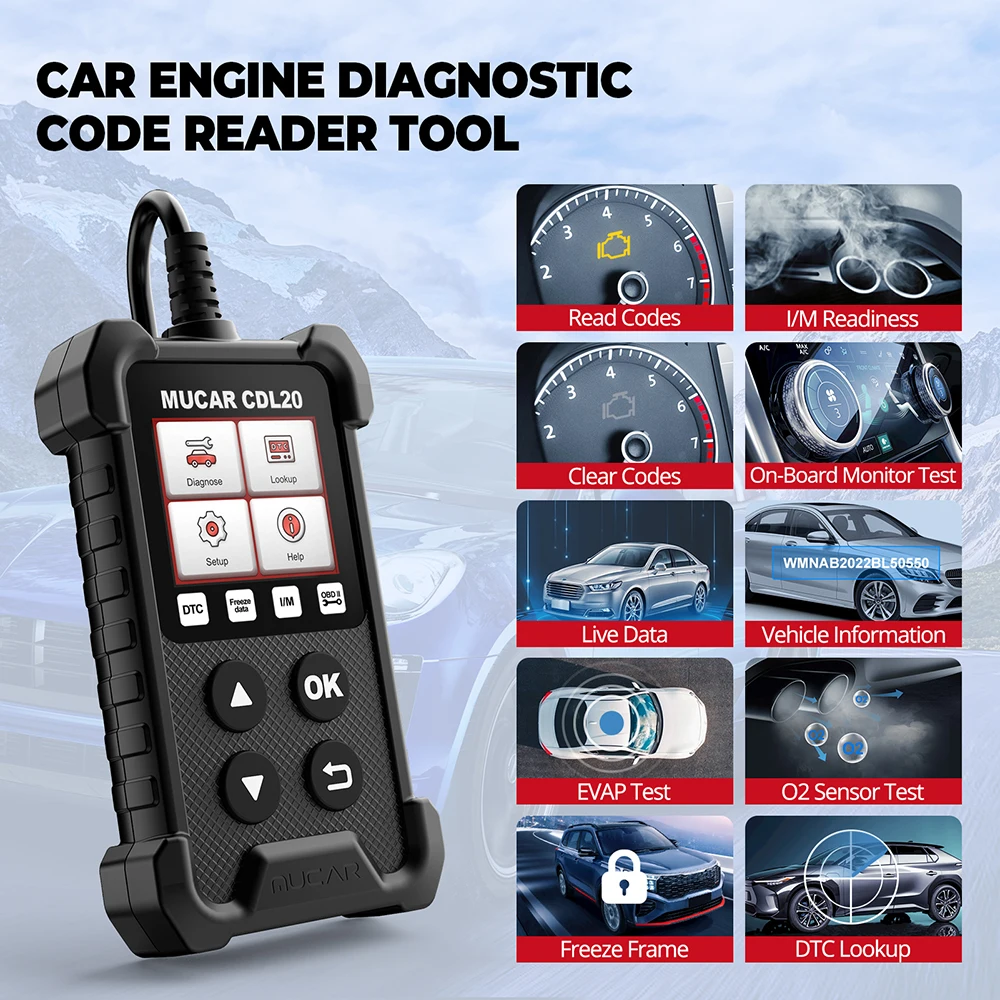 MUCAR CDL20 OBD2 Car Diagnostic Tools Free OBD 2 Code Reader Clear Engine Light Smog Test Auto Scanner MUCAR CDL20 OBD2 Car Diagnostic Tools Free OBD 2 Code Reader Clear Engine Light Smog Test Auto Scanner