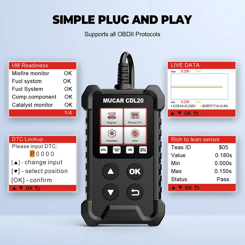 MUCAR CDL20 OBD2 Car Diagnostic Tools Free OBD 2 Code Reader Clear Engine Light Smog Test Auto Scanner