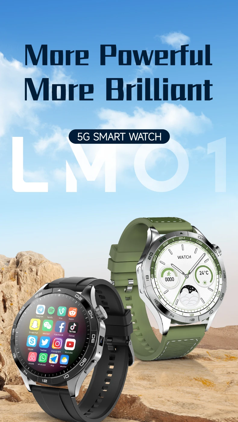 4G Cellular Version Smart Watch Android Smartwatch With Dual Camera 1.43inch Amoled Screen GPS WIFI Sim Card Slot 64GB Storage