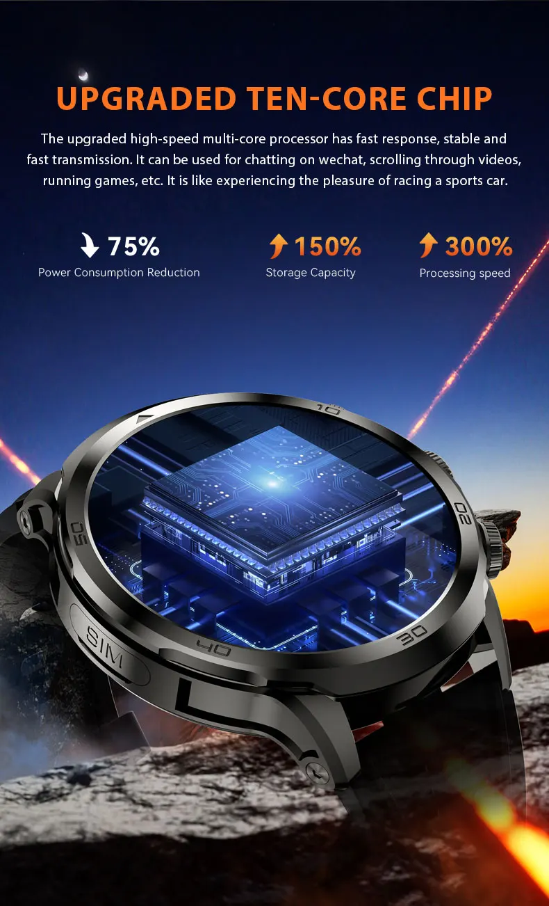 GoldenSpike H19 Smart Watch Android 4G Smartwatch Men With 256GB Storage GPS WIFI Sim Card Slot Tiktok Whatsapp 1880Mah Battery