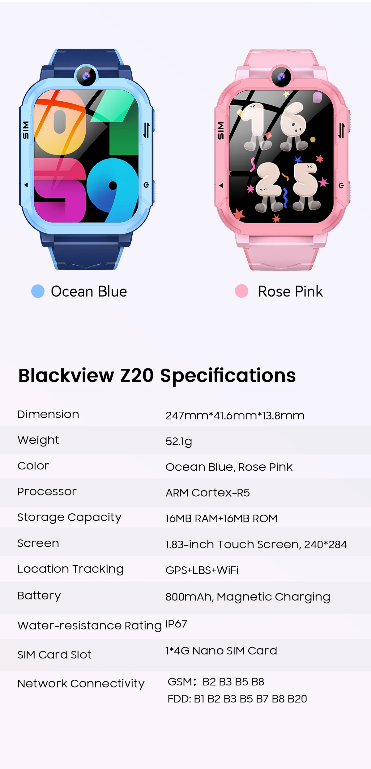 Blackview Z20 4G Smart Watch Kids 800mAh Video Call GPS WiFi Tracker Location SOS Call Back Monitor Phone Watch Smartwatch
