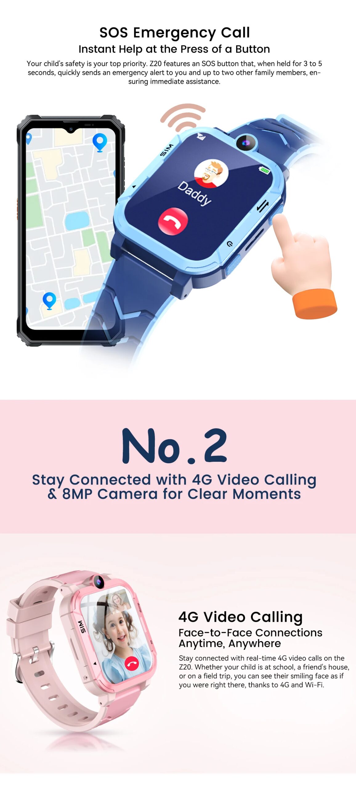 Blackview Z20 4G Smart Watch Kids 800mAh Video Call GPS WiFi Tracker Location SOS Call Back Monitor Phone Watch Smartwatch