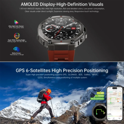 T-Rex 3 GPS Smart Watch 10ATM Waterproof Built-in Dual-band GNSS Compass Military Sport Smartwatch Men 2025 New For Xiaomi Ultra - Image 4