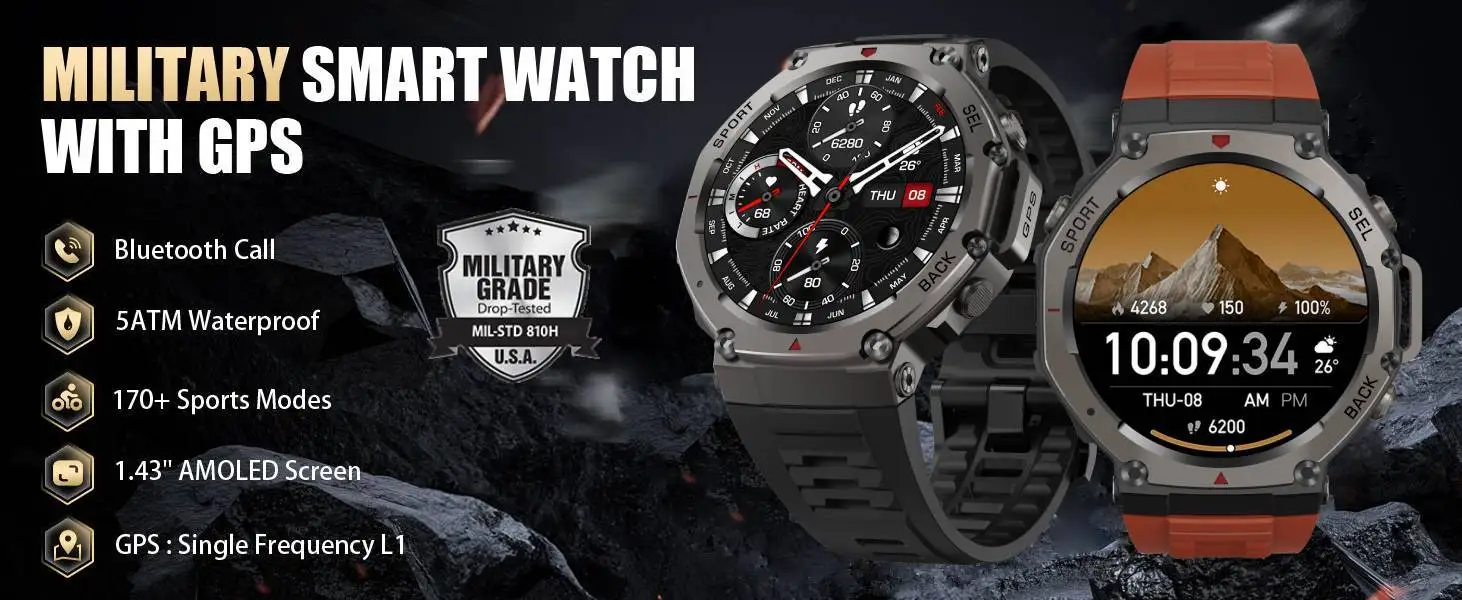 2025 GPS Smart Watch Men 5ATM IP69K Waterproof Built-in Dual-band GNSS Compass Altimeter Barometric Military Sport Smartwatch 2025 GPS Smart Watch Men 5ATM IP69K Waterproof Built-in Dual-band GNSS Compass Altimeter Barometric Military Sport Smartwatch