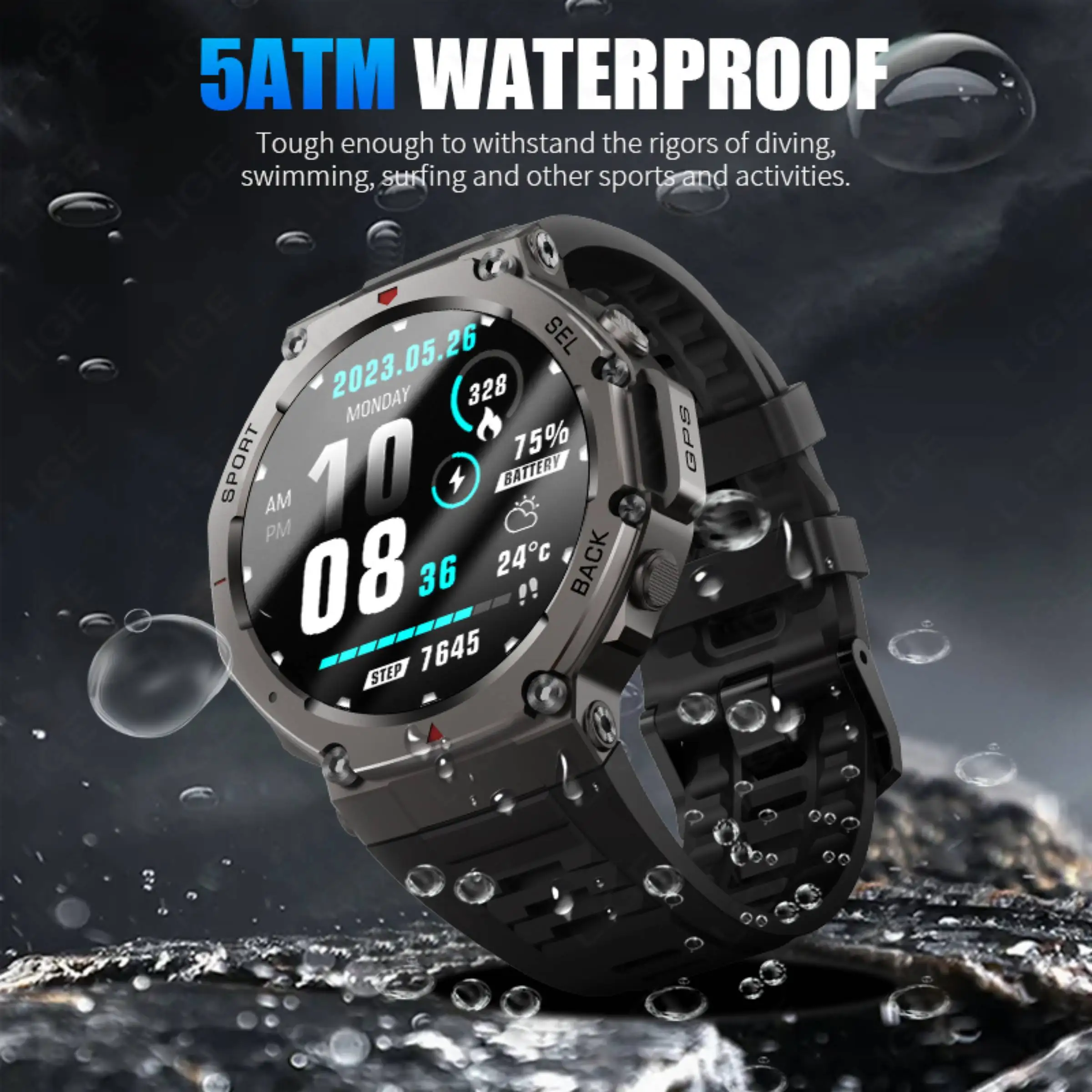 2025 GPS Smart Watch Men 5ATM IP69K Waterproof Built-in Dual-band GNSS Compass Altimeter Barometric Military Sport Smartwatch