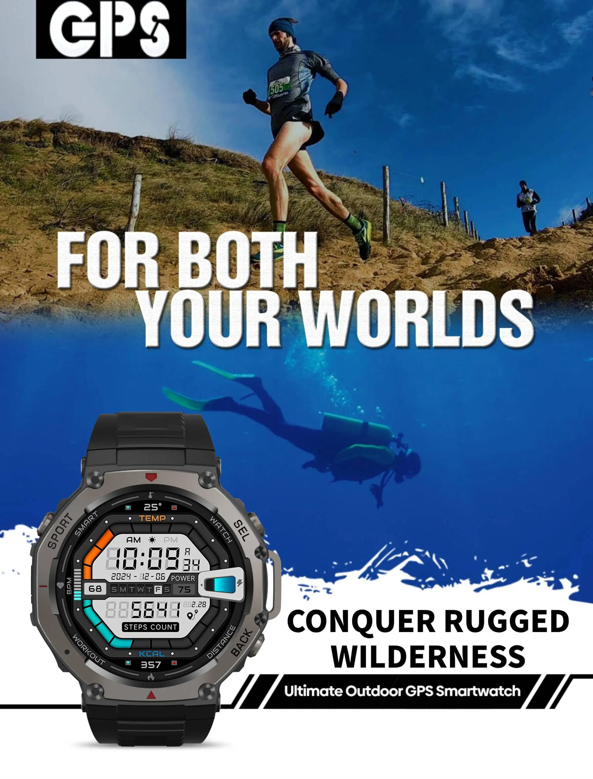 2025 GPS Smart Watch Men 5ATM IP69K Waterproof Built-in Dual-band GNSS Compass Altimeter Barometric Military Sport Smartwatch