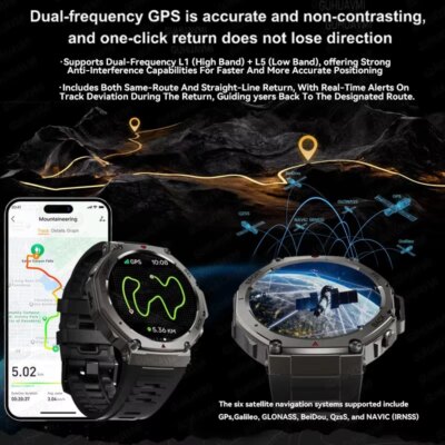 2025 GPS Smart Watch Men 5ATM IP69K Waterproof Built-in Dual-band GNSS Compass Altimeter Barometric Military Sport Smartwatch - Image 2
