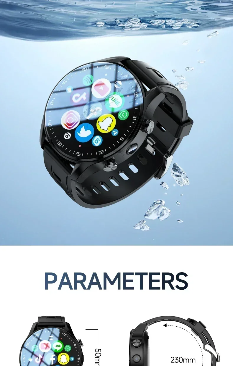 A7 Dual Camera Video Call 4G Smart Watch Step Tracker 128GB Memory SIM Card with Wifi GPS Waterproof Google Play Store