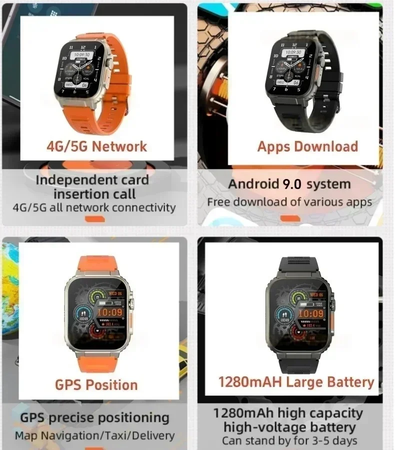 100% Original CDS9 S9 Ultra 4G Android Smart Watch with Play Store Rotating camera WiFi GPS 8+128GB 2.2 Inch Amoled Smartwatch