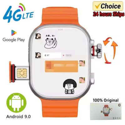100% Original CDS9 S9 Ultra 4G Android Smart Watch with Play Store Rotating camera WiFi GPS 8+128GB 2.2 Inch Amoled Smartwatch