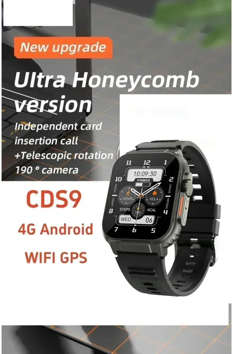 100% Original CDS9 S9 Ultra 4G Android Smart Watch with Play Store Rotating camera WiFi GPS 8+128GB 2.2 Inch Amoled Smartwatch