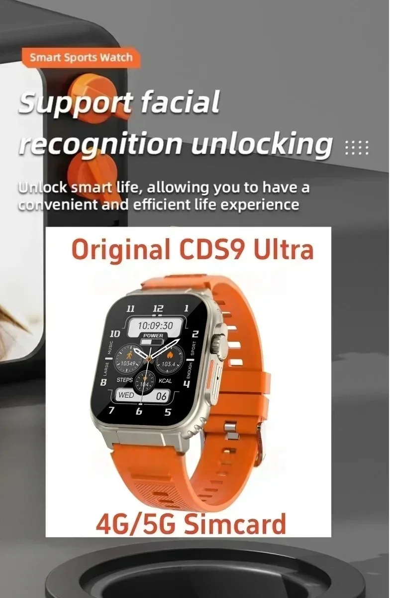 100% Original CDS9 S9 Ultra 4G Android Smart Watch with Play Store Rotating camera WiFi GPS 8+128GB 2.2 Inch Amoled Smartwatch