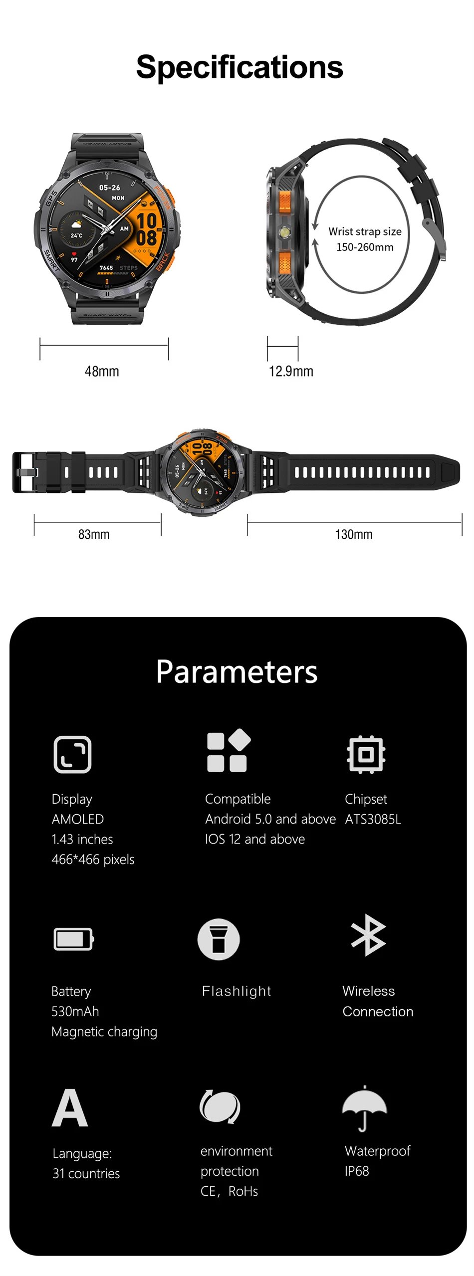 LIGE High Precision GPS Positioning Smart Watch Altimeter Barometer Compass Bluetooth Call Smartwatch Men 1.43-inch AMOLED Watch LIGE High Precision GPS Positioning Smart Watch Altimeter Barometer Compass Bluetooth Call Smartwatch Men 1.43-inch AMOLED Watch