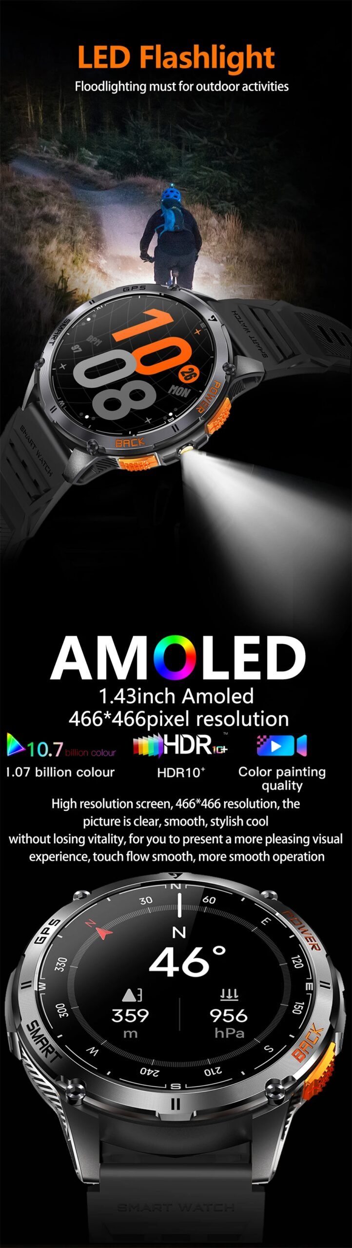 LIGE High Precision GPS Positioning Smart Watch Altimeter Barometer Compass Bluetooth Call Smartwatch Men 1.43-inch AMOLED Watch LIGE High Precision GPS Positioning Smart Watch Altimeter Barometer Compass Bluetooth Call Smartwatch Men 1.43-inch AMOLED Watch