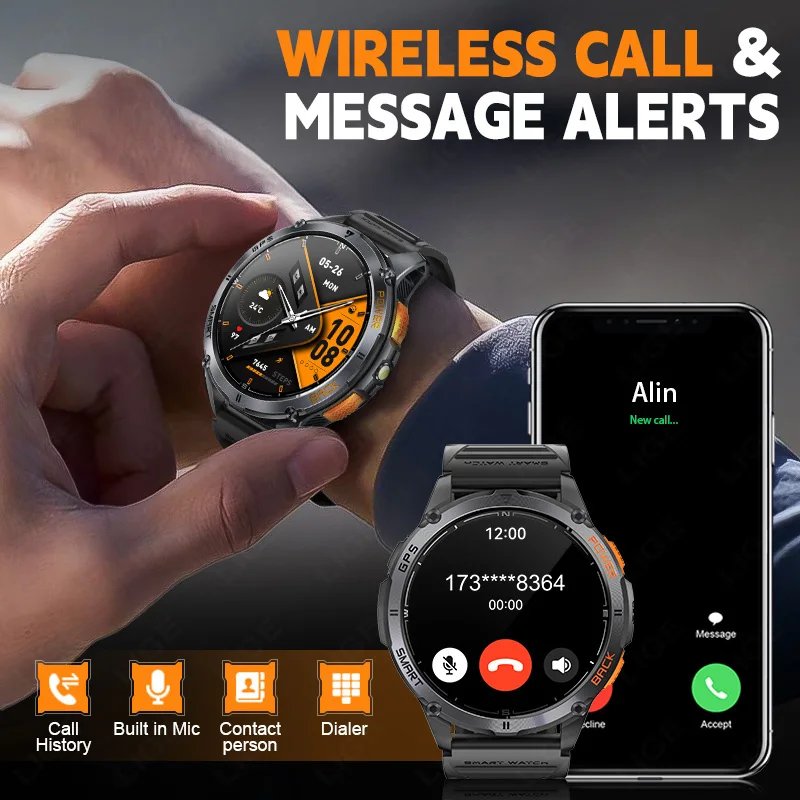 LIGE High Precision GPS Positioning Smart Watch Altimeter Barometer Compass Bluetooth Call Smartwatch Men 1.43-inch AMOLED Watch - Image 2