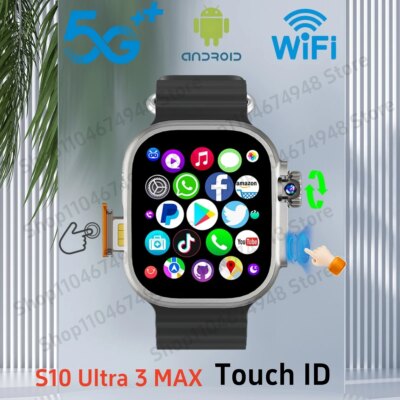 GOLDENSPIKE S10 Ultra 3 MAX 4G 5G Smartwatch Touch ID 2.29inch Amoled Smart Watch With 180° Rotating Camera GPS WIFI NFC Compass