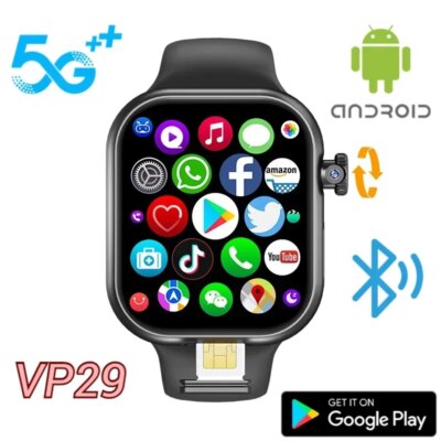 5G Android VP29 5 256GB storage 4G/5G LTE Sim card GPS WIFI 2.29-inch 490 by 580 smartwatch with 8 megapixel rotating camera