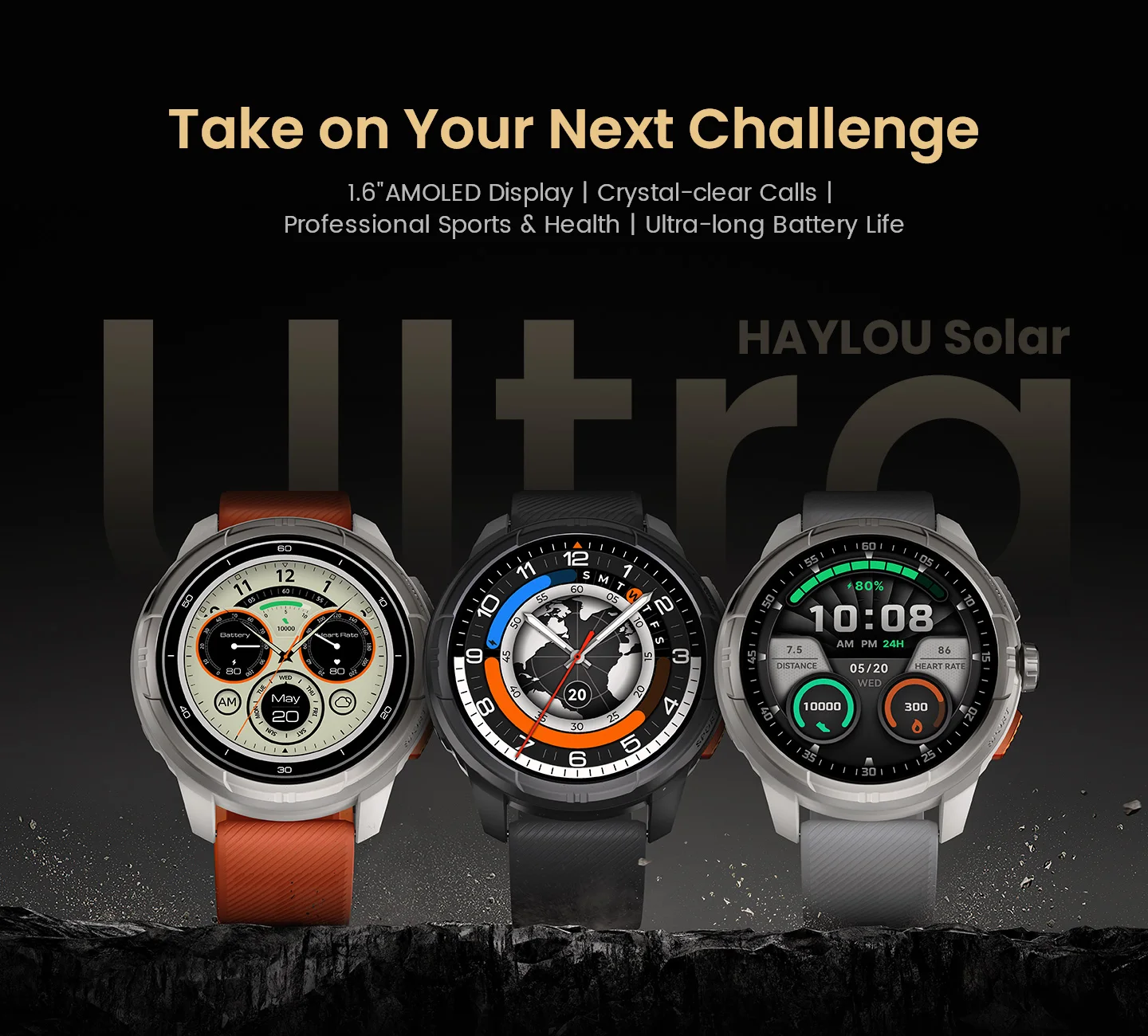 HAYLOU Solar Ultra GPS Smart Watch 1.6” AMOLED Display 60Hz Refresh Rate Bluetooth Calls 5ATM Water Resistance Sports Smartwatch