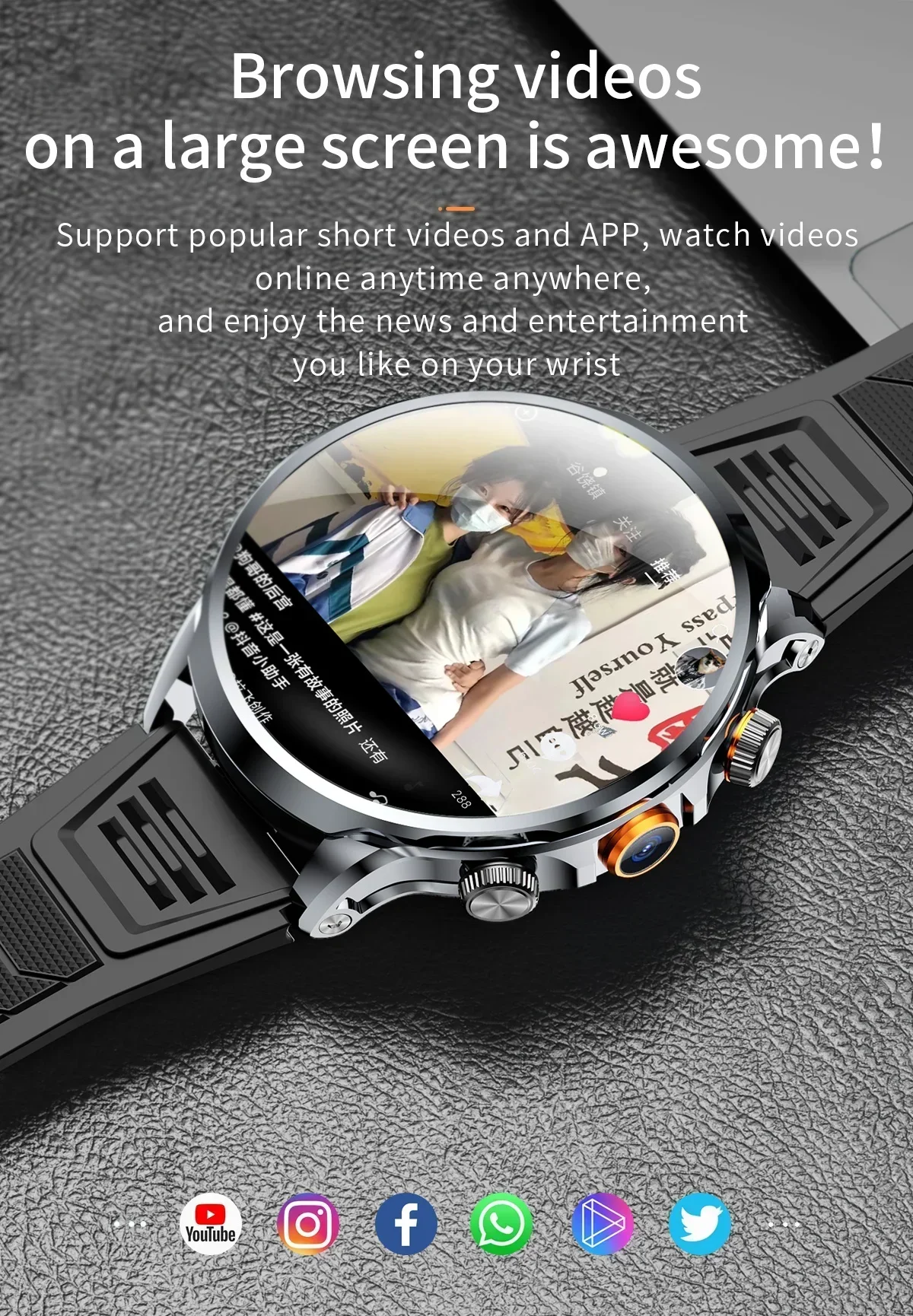 5G Smartwatch H18 Pro Men's Women's GPS WIFI 5G Smartwatch Rotating camera NFC App Download 256GB storage