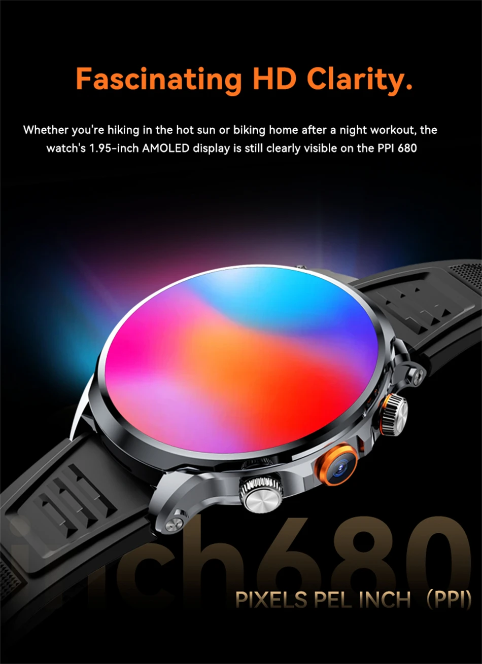 8GB+128GB RAM 5G/4G Smart Watch 1.95 inch 680*680 AMOLED 1100mah Battery 500W Camera GPS WIFI Google APP Download Smartwatch Men