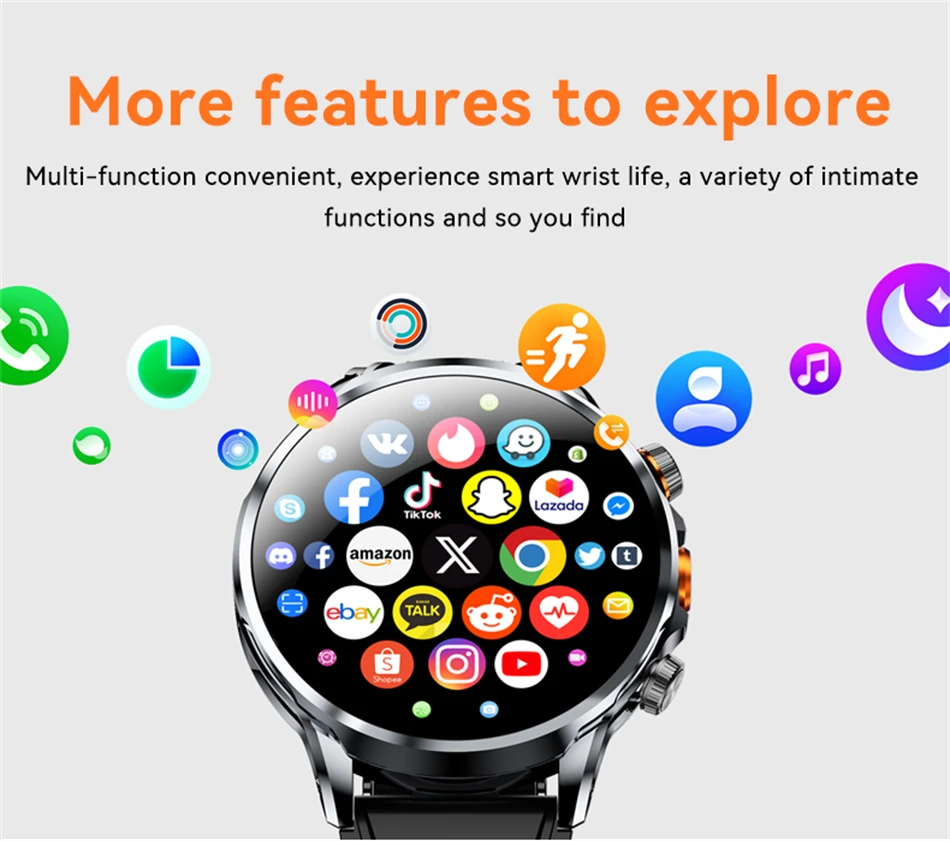 8GB+128GB RAM 5G/4G Smart Watch 1.95 inch 680*680 AMOLED 1100mah Battery 500W Camera GPS WIFI Google APP Download Smartwatch Men