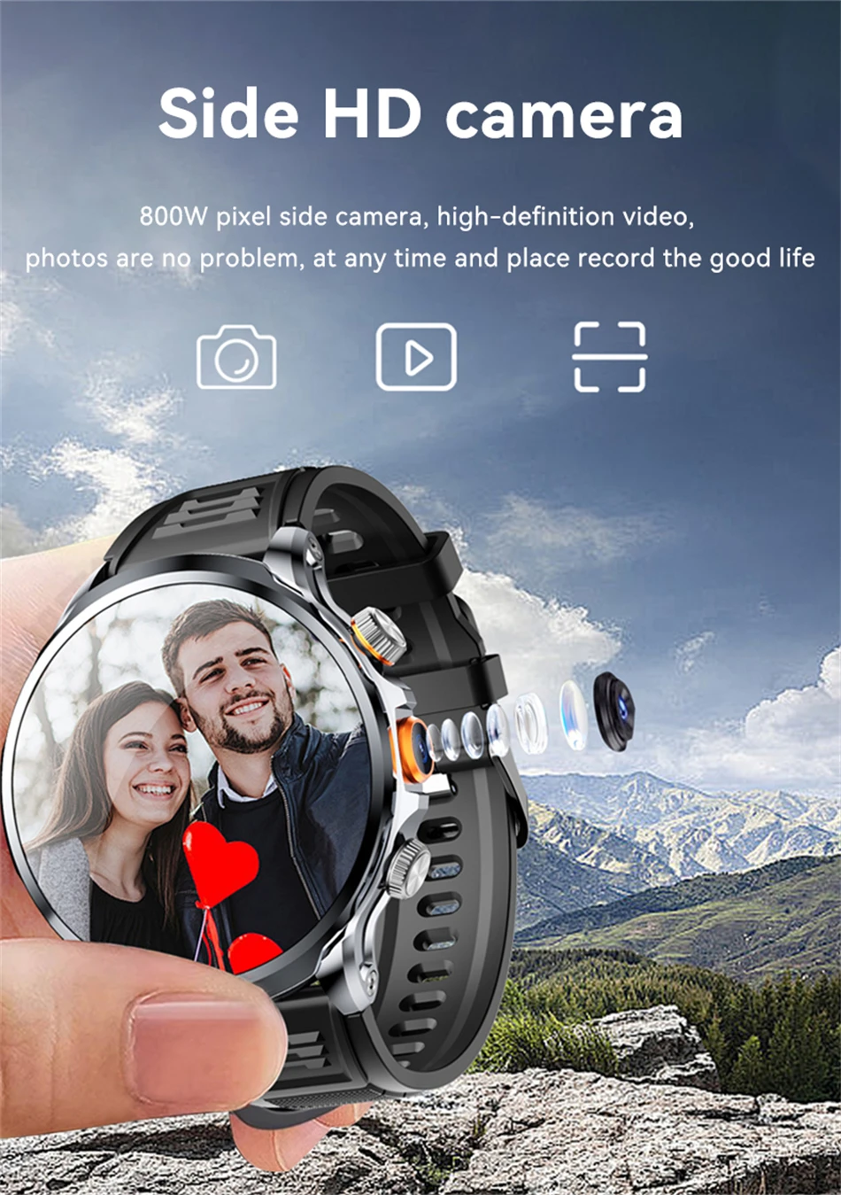 8GB+128GB RAM 5G/4G Smart Watch 1.95 inch 680*680 AMOLED 1100mah Battery 500W Camera GPS WIFI Google APP Download Smartwatch Men