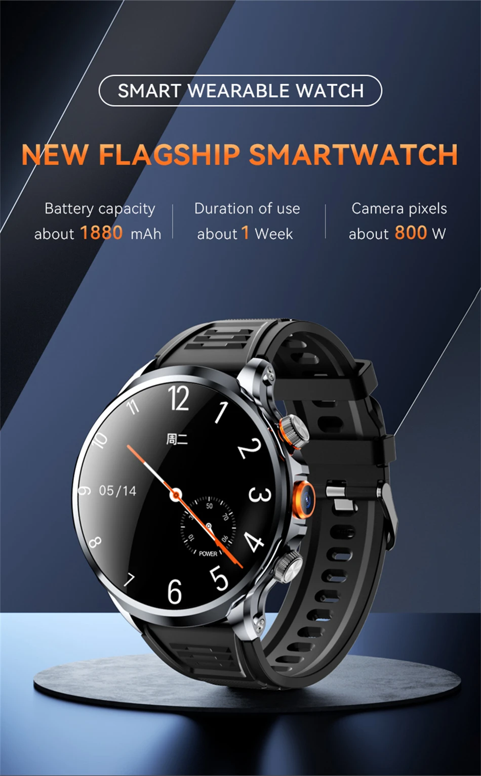 8GB+128GB RAM 5G/4G Smart Watch 1.95 inch 680*680 AMOLED 1100mah Battery 500W Camera GPS WIFI Google APP Download Smartwatch Men