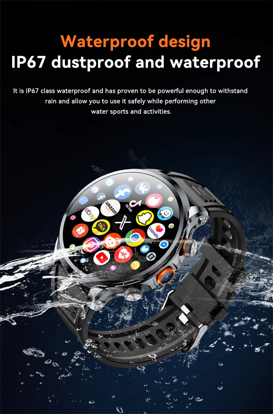 8GB+128GB RAM 5G/4G Smart Watch 1.95 inch 680*680 AMOLED 1100mah Battery 500W Camera GPS WIFI Google APP Download Smartwatch Men