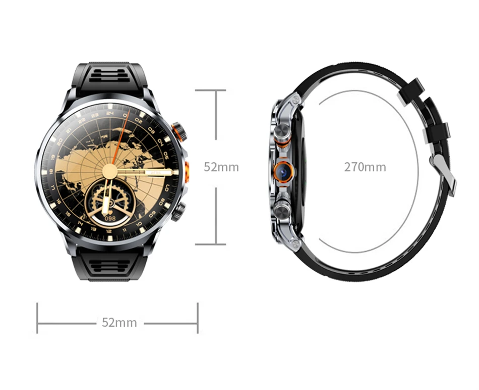 8GB+128GB RAM 5G/4G Smart Watch 1.95 inch 680*680 AMOLED 1100mah Battery 500W Camera GPS WIFI Google APP Download Smartwatch Men