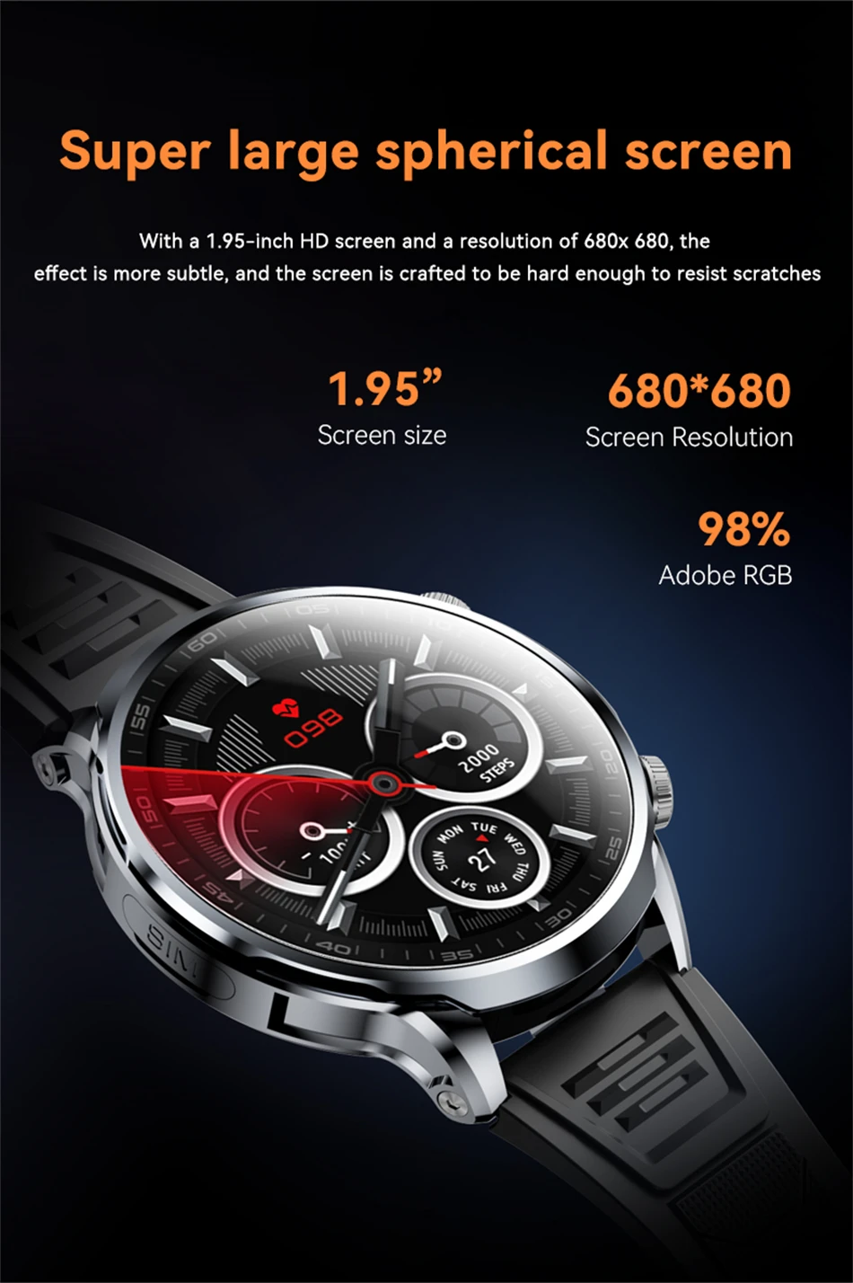 8GB+128GB RAM 5G/4G Smart Watch 1.95 inch 680*680 AMOLED 1100mah Battery 500W Camera GPS WIFI Google APP Download Smartwatch Men