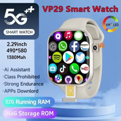 VP29Smart Watches 5G Smartwatch With Android 10.0 OS 2.29inch Amoled Rotating Camera GPS WIFI NFC Google Play Store