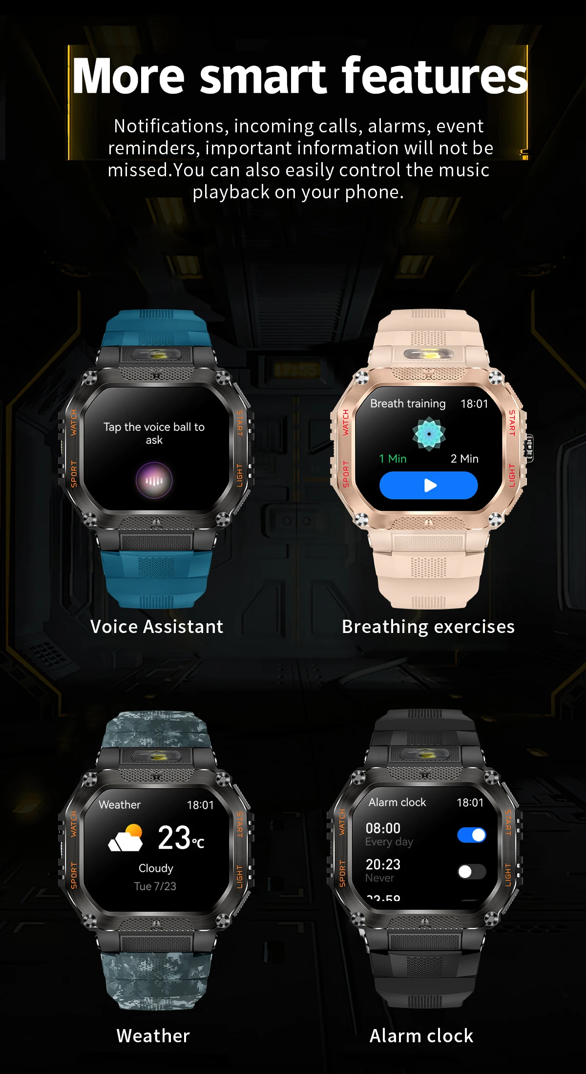 COLMI P85 Smartwatch Men Bluetooth Call Rugged Smart Watch 3ATM IP68 Waterproof LED Flashlight Outdoor Sports Fitness Watches