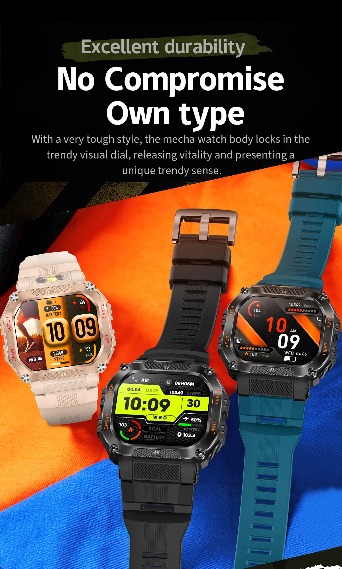 COLMI P85 Smartwatch Men Bluetooth Call Rugged Smart Watch 3ATM IP68 Waterproof LED Flashlight Outdoor Sports Fitness Watches