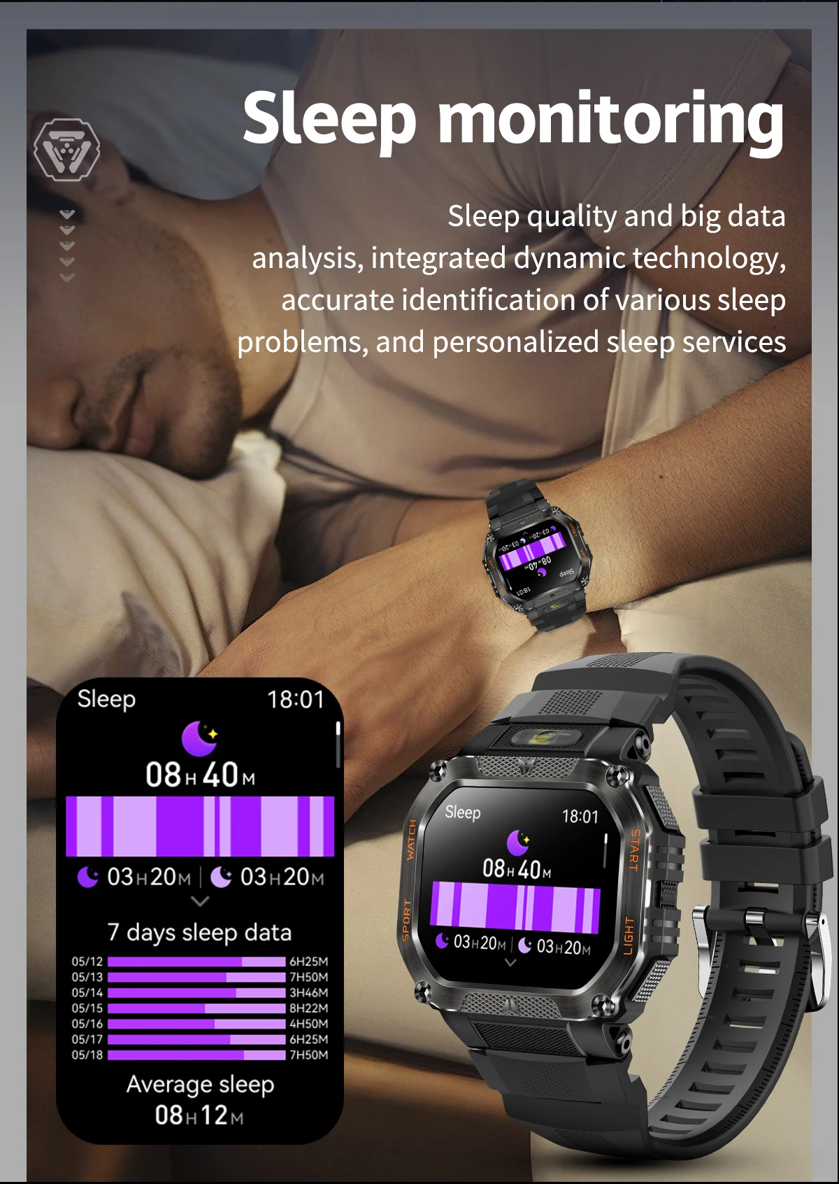 COLMI P85 Smartwatch Men Bluetooth Call Rugged Smart Watch 3ATM IP68 Waterproof LED Flashlight Outdoor Sports Fitness Watches