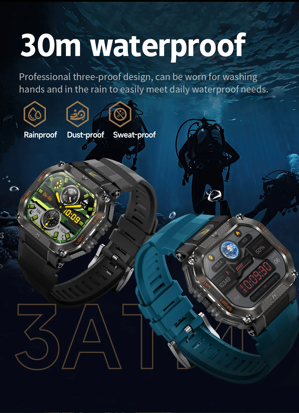 COLMI P85 Smartwatch Men Bluetooth Call Rugged Smart Watch 3ATM IP68 Waterproof LED Flashlight Outdoor Sports Fitness Watches