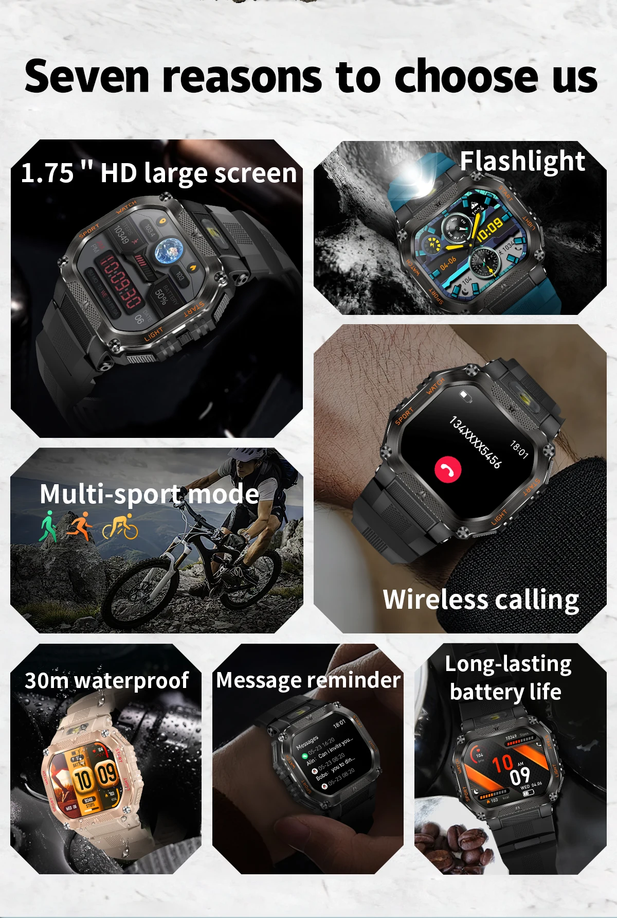 COLMI P85 Smartwatch Men Bluetooth Call Rugged Smart Watch 3ATM IP68 Waterproof LED Flashlight Outdoor Sports Fitness Watches