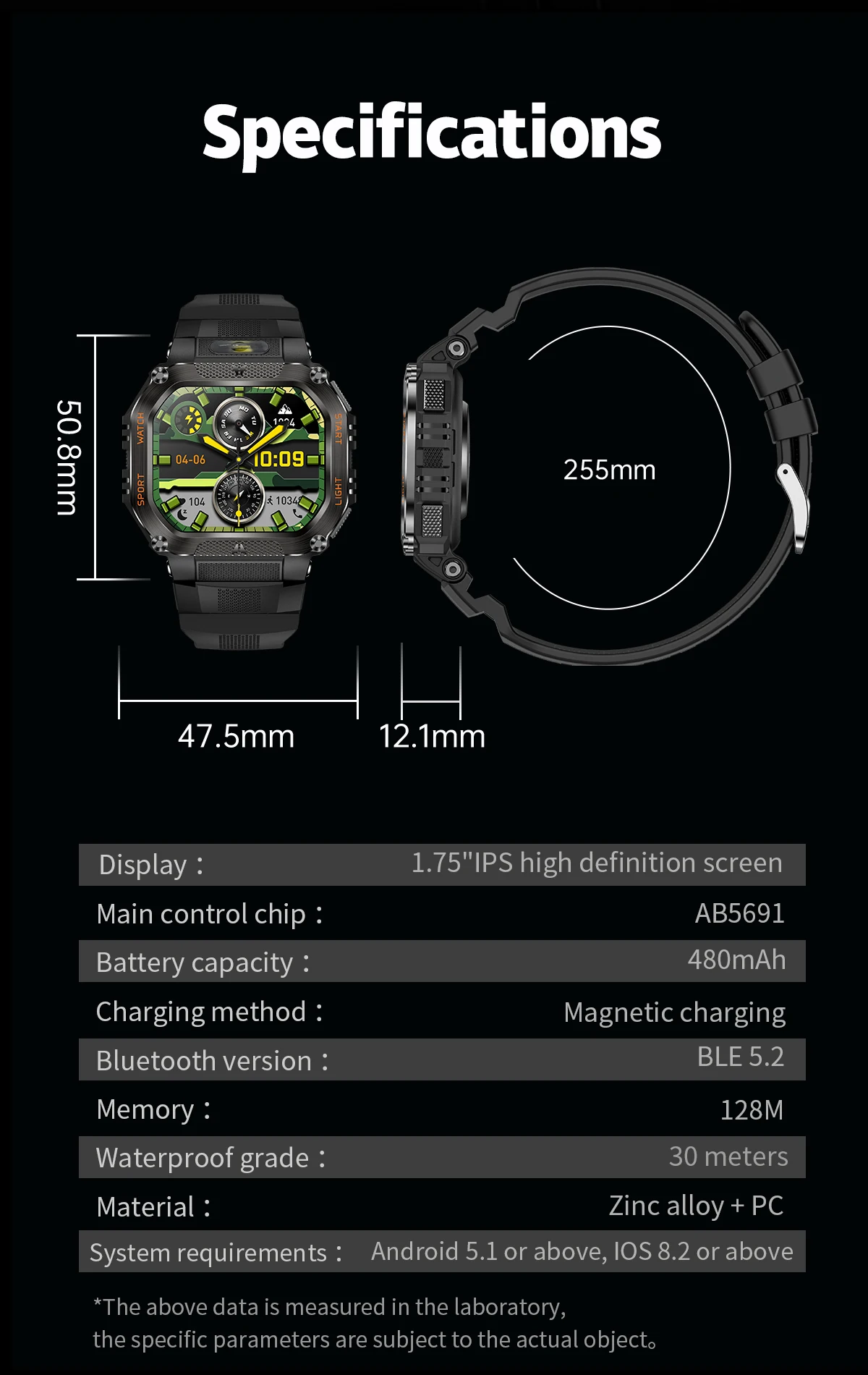 COLMI P85 Smartwatch Men Bluetooth Call Rugged Smart Watch 3ATM IP68 Waterproof LED Flashlight Outdoor Sports Fitness Watches